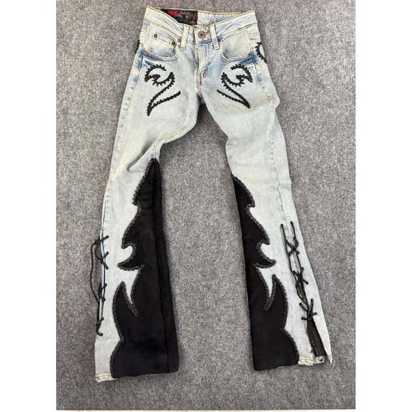 Michelle Julene Couture Denim - Michelle Julene Couture Upcycled Denim Jeans Leather Applique Western 26